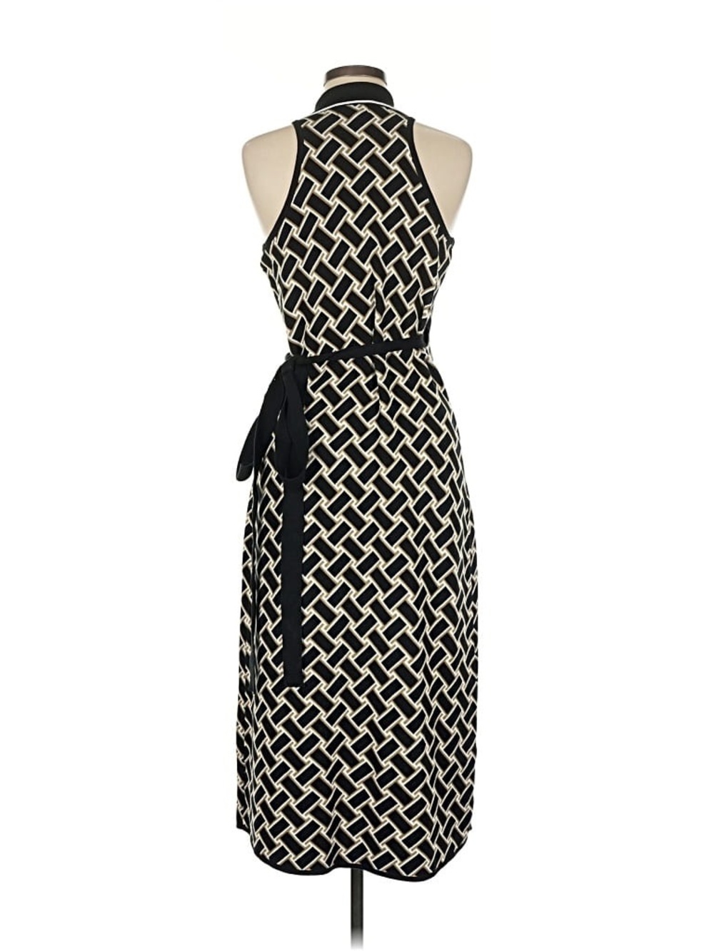 Diane Von Furstenberg Black & Cream Sleeveless Wrap Maxi Dress - Picture 7 of 9
